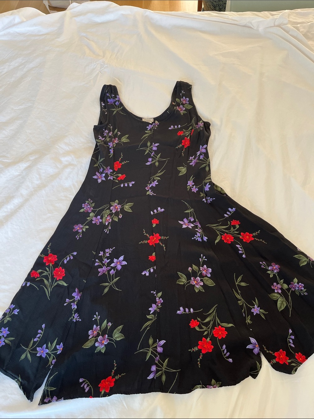 Black Floral  Dress with Red & Purple Blooms